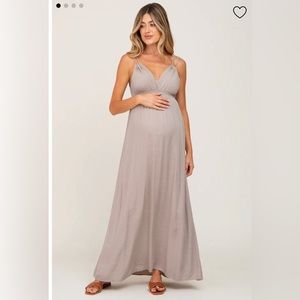 Taupe Double Strap Maternity Maxi Dress